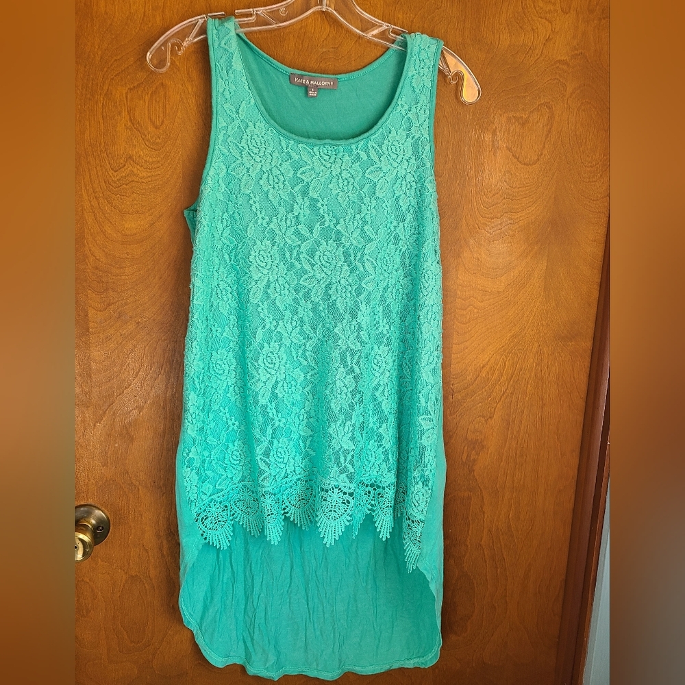 🌟 4/$20 Kate And Mallory High Low Lace Teal Tank Top
